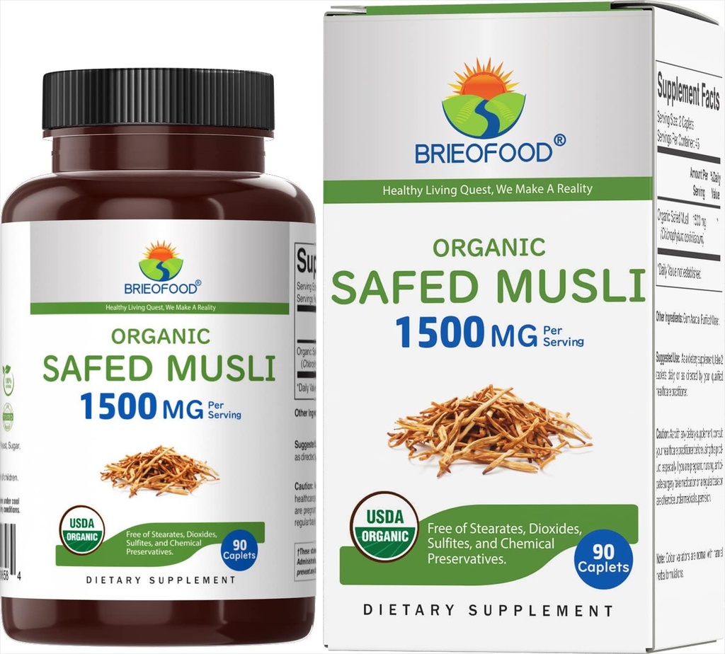 Brieofood Organic Safeed Musli 1500mg, 45 μερίδες, χορτοφάγοι, χωρίς γλουτένη, 90 χορτοφαγικά δισκία