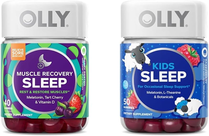 OLLY μυών αποκατάστασης ύπνου Gummies με Tart Cherry, 40 Count and Kids sleep Gummy με μελατονίνη, χαμομήλι, 50 Count