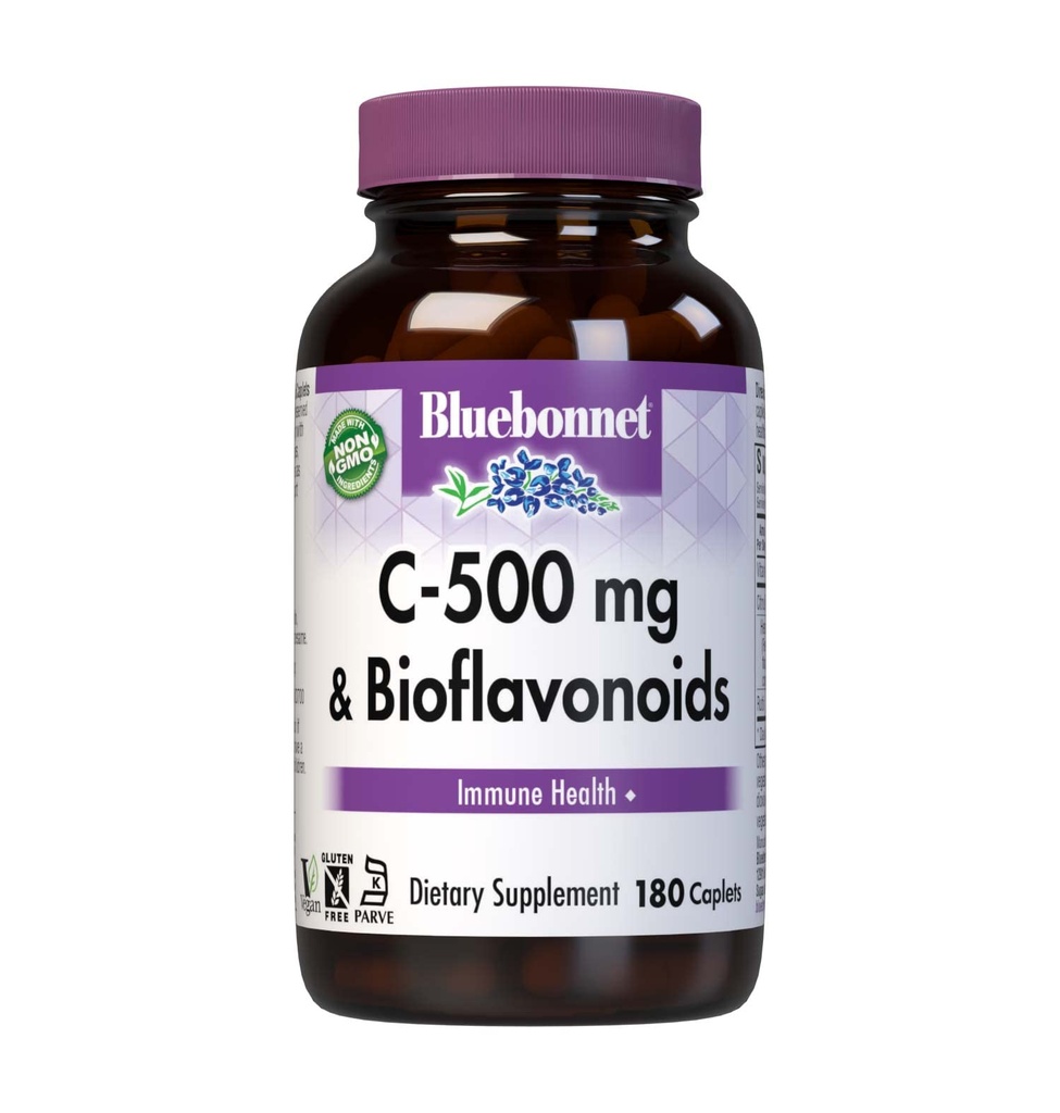 Bluebonnet Nutrition C- 500 mg Plus Bioflavonoids, Vitamin C 500 mg, Citrus Bioflavonoids 250 mg, για την Ανοσολογική Υγεία, Χωρίς Σόγια, Χωρίς Γλουτένη, Μη ΓΤΟ, Kosher, Χωρίς Γαλακτοκομικά, Vegan, 180 Caplets