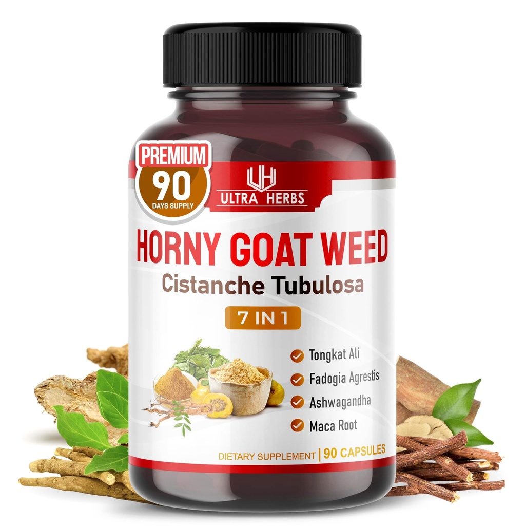 Ultra Horny Goat Weed Tongkat Ali Maca Root Tribulus - Αύξηση της ενέργειας, Stamina & Performance με Fadogia Ashwagandha Ginseng L-Arginine (90 κόμης (Pack of 1))