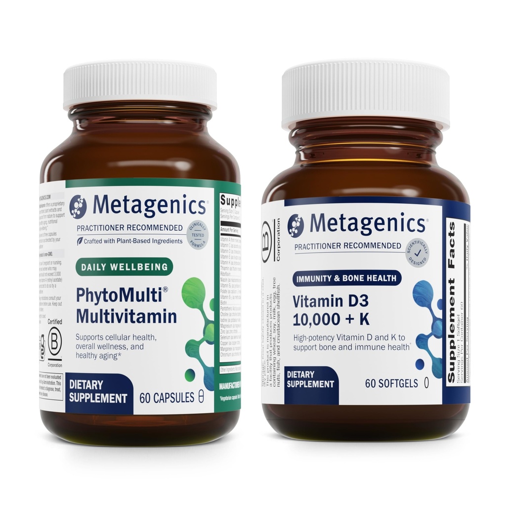 Metagenics Bundle - PhytoMulti & D3 10.000 + K - 60 Κάψουλες PhytoMulti για άνδρες & γυναίκες - 60 Softgels D3 10.000 + K για ανοσοποιητική υποστήριξη, υγεία των οστών & υγεία της καρδιάς