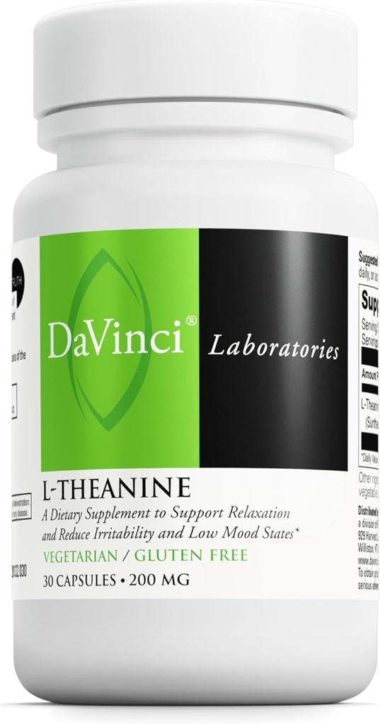 DAVINCI Labs L-Theanine - Συμπλήρωμα διατροφής για να βοηθήσει με τη συγκέντρωση, εστίαση, χαλάρωση και ευερεθιστότητα * - με 200 mg L- θεανίνη ανά υπηρεσία - 30 κάψουλες χορτοφάγων