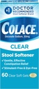 Colace Clear Stool Αποσκληρυντής για Απαλή Αποτελεσματική Δυσκοιλιότητα Ανακούφιση, # 1 Γιατρός Συνιστάται Αποσκληρυντής Στολών Brand, Dye Free, 50 mg Docusate Κάψουλες, 60 Count