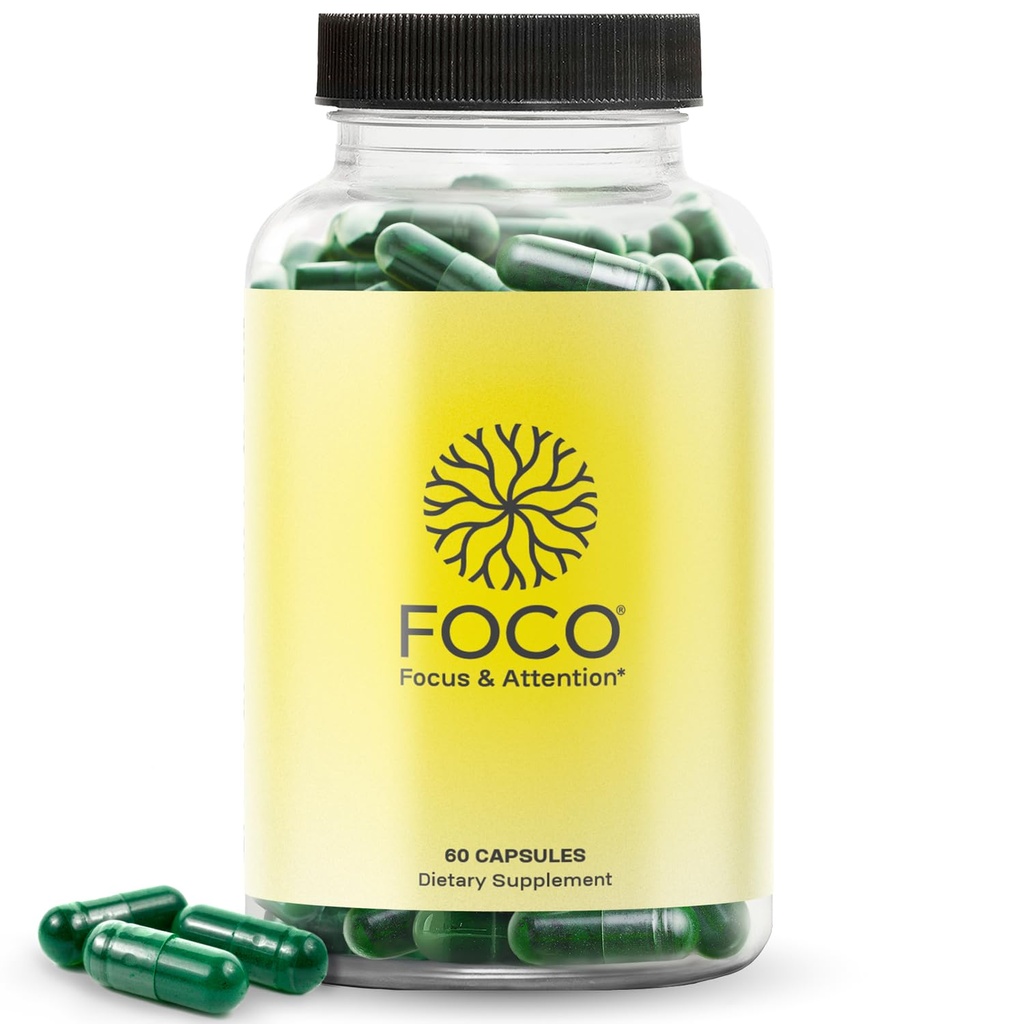 Think FOCO Κάψουλες (13+) Natural Focus συμπλήρωμα για εφήβους & ενήλικες - Brain Nootropic για συγκέντρωση, μνήμη, διανοητική σαφήνεια, γνωστική ενίσχυση Βιταμίνες - Συμπληρώματα προσοχής - 60 κάψουλες