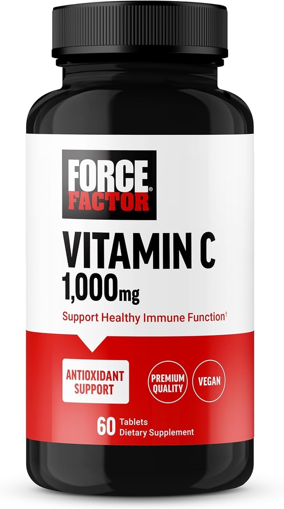 FORCE FACTOR Vitamin C 1000mg συμπλήρωμα ανοσοποίησης, συμπλήρωμα βιταμίνης C Ανοσία Βιταμίνες Plus Αντιοξειδωτική υποστήριξη, Premium ποιότητα, Vegan, 60 δισκία βιταμίνης C