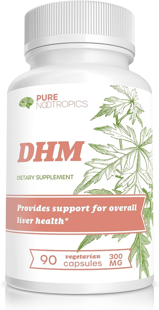 Pure Nootropics Dihydromyricetin (DHM) 300 mg Capsules | Hovenia Dulcis Extract | 90 Veg Cap Value Pack | Support Liver Health | After Alcohol Support | Party Smart