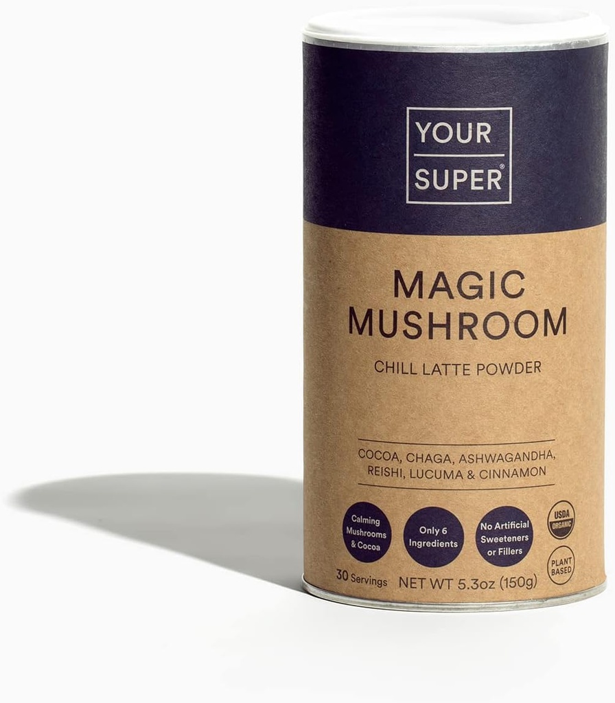 Το Super Magic Mushroom Superfood Powder – Mushroom Supplement για Φυσική Ηρεμία, Εγκεφαλική Υγεία, και Ανοσολογική Υποστήριξη, Κατασκευασμένη με Βιολογικά Ashwagandha, Lucuma, Reishi, και Chaga Powder (30 υπηρεσίες)