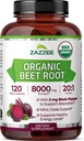 Zazzee USDA Organic Beet Root 8000 mg Strength 20:1 Extract, 120 Vegan Quick Release Capsules, Black Pepper Extract για βελτιωμένη απορρόφηση, υποστηρίζει την παραγωγή νιτρικού οξειδίου, μη GMO, Made in The USA