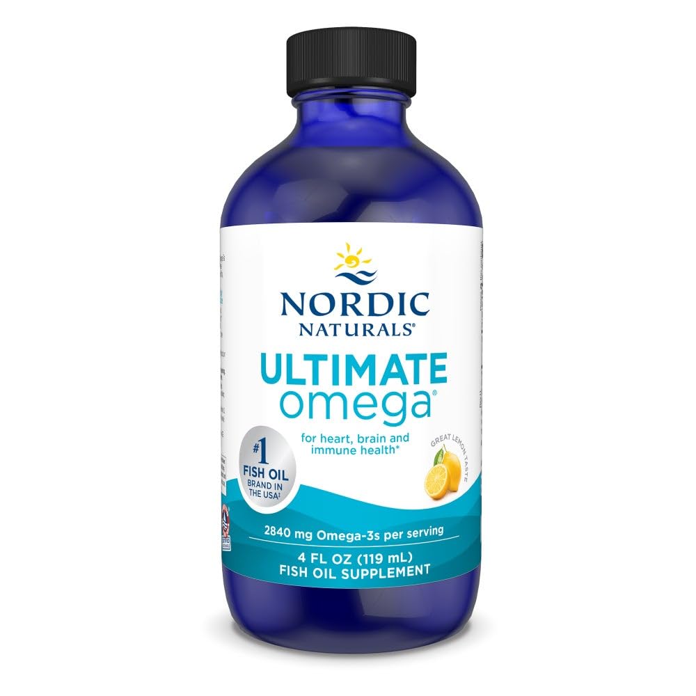 Nordic Naturals Ultimate Omega Liquid, Lemon Flavor - 4 oz - 2840 mg Omega-3 - Συμπλήρωμα ιχθυελαίου υψηλής ισχύος με EPA & DHA - Προάγει την υγεία του εγκεφάλου και της καρδιάς - Μη GMO - 24 Υπηρεσίες