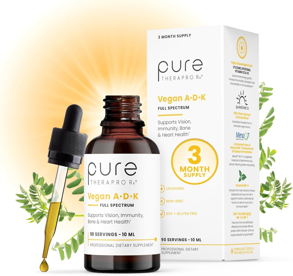 Pure Therapro Rx Vegan A-D-K Drops 10 Ml, Made in USA 