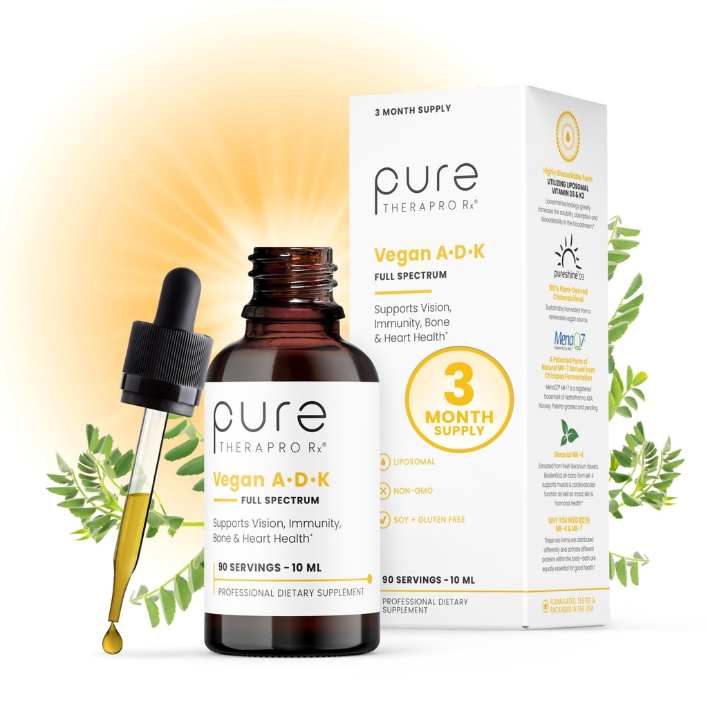 Pure Therapro Rx Vegan A-D-K Drops 10 Ml, Made in USA 