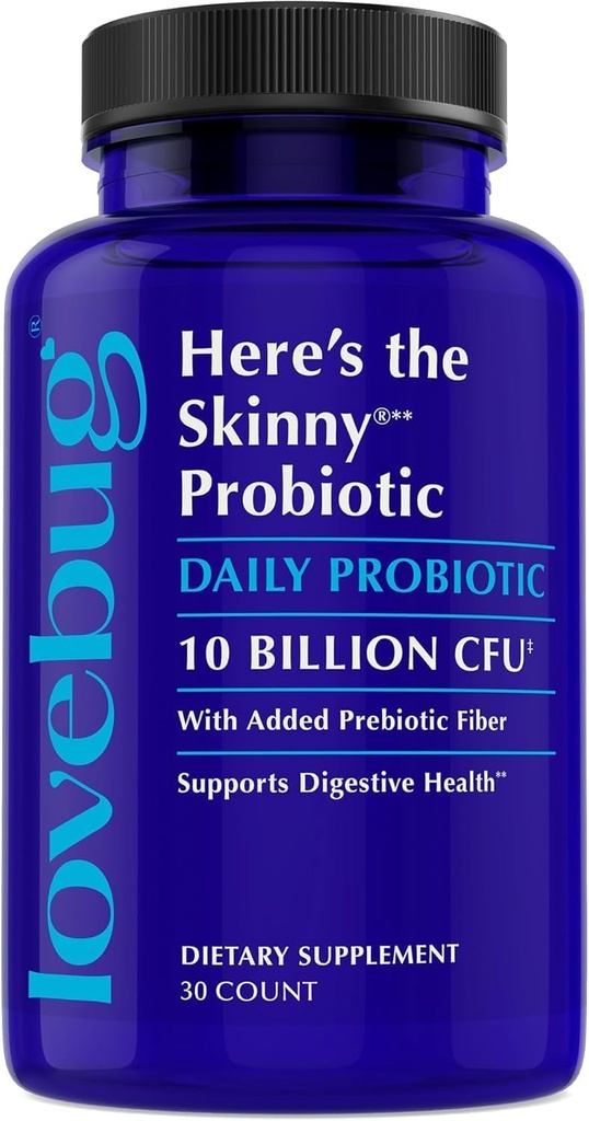 LOVEBUG Skinny Prebiotics and Probiotics for Women Digestive Health & Immune Support - 10 Billion CFU Probiotic Strains Gut Health, Gas, Constipation & Bloating, 30ct