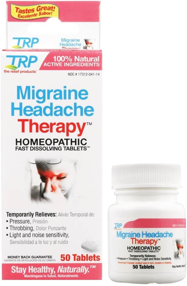 The Relief Products Migrane Headache Therapy - 100% Natural Active Ingredients - Soothes Throbbing, Pressure, Light Sensitivity, Migraines - Fast Dissolve Tablets - 50ct