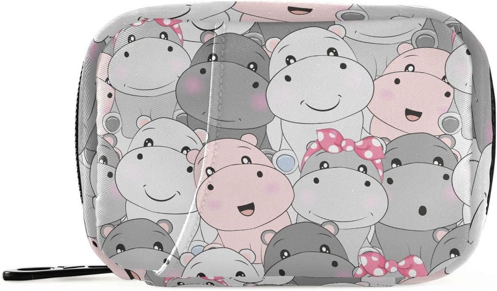 Pill Box Hippo Cartoon 7 Day Pill Case Travel Pill Organizer Bag with Zipper Portable Weekly Vitamin Medicine Supplement Holder Pouch Bag
