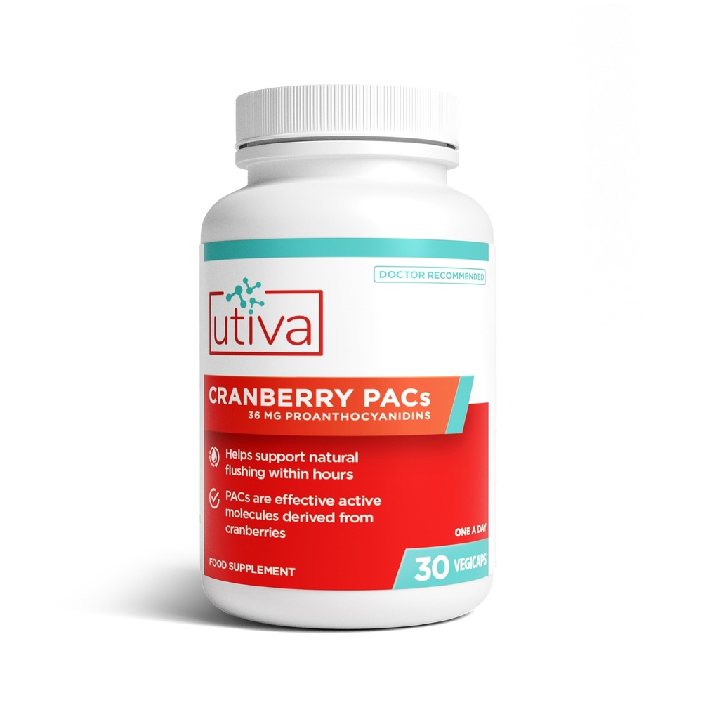 Utiva Cranberry PACs – Κλινικά Σπουδασμένα συστατικά 36mg PACs Extract - UTI Πρόληψη για τις γυναίκες - ούρα Φυλλαδική Υγεία - Cranberry χάπια συμπλήρωμα για την υγεία της ουροδόχου κύστης, 30 Vegi κάψουλες