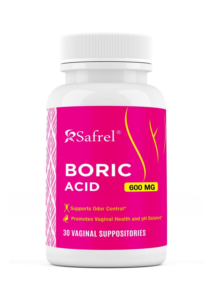 Safrel Boric Acid Κολπικά Υποθετικά - 100% Αγνή Κατασκευασμένη στις ΗΠΑ - Intimate Health Support, Κολπική Υγεία και pH, Odor Control (30 Count (Pack of 1))