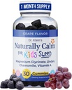 Calm Gummies for Kids with Magnesium Glycinate, Χαμομήλι & Λίντεν – Kids Multivitamin Gummies for Sleep, Concentration, Daily Wellness & Routine Balance – Sugar-Free Grape Flavor, 30 Count by Rhoziva