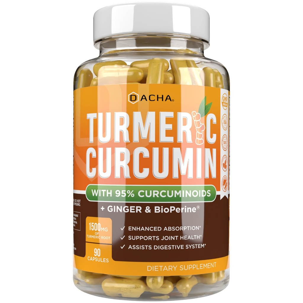 DACHA Tumeric Curcumin Supplement - 2250mg συμπληρώματα κοινής υποστήριξης Turmeric με μαύρο πιπέρι Ginger 95% κάψουλες κουρκουμινοειδή