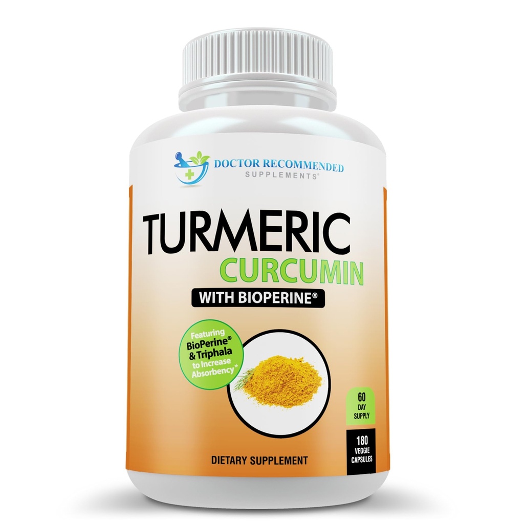 Turmeric Curcumin Supplement - 2250mg/d - Veggie Caps - 95% Curcuminoids with Black Pepper Extract (Bioperine) - 750mg Caps - 100% Organic - Most Poweric Turmeric (180 Count)
