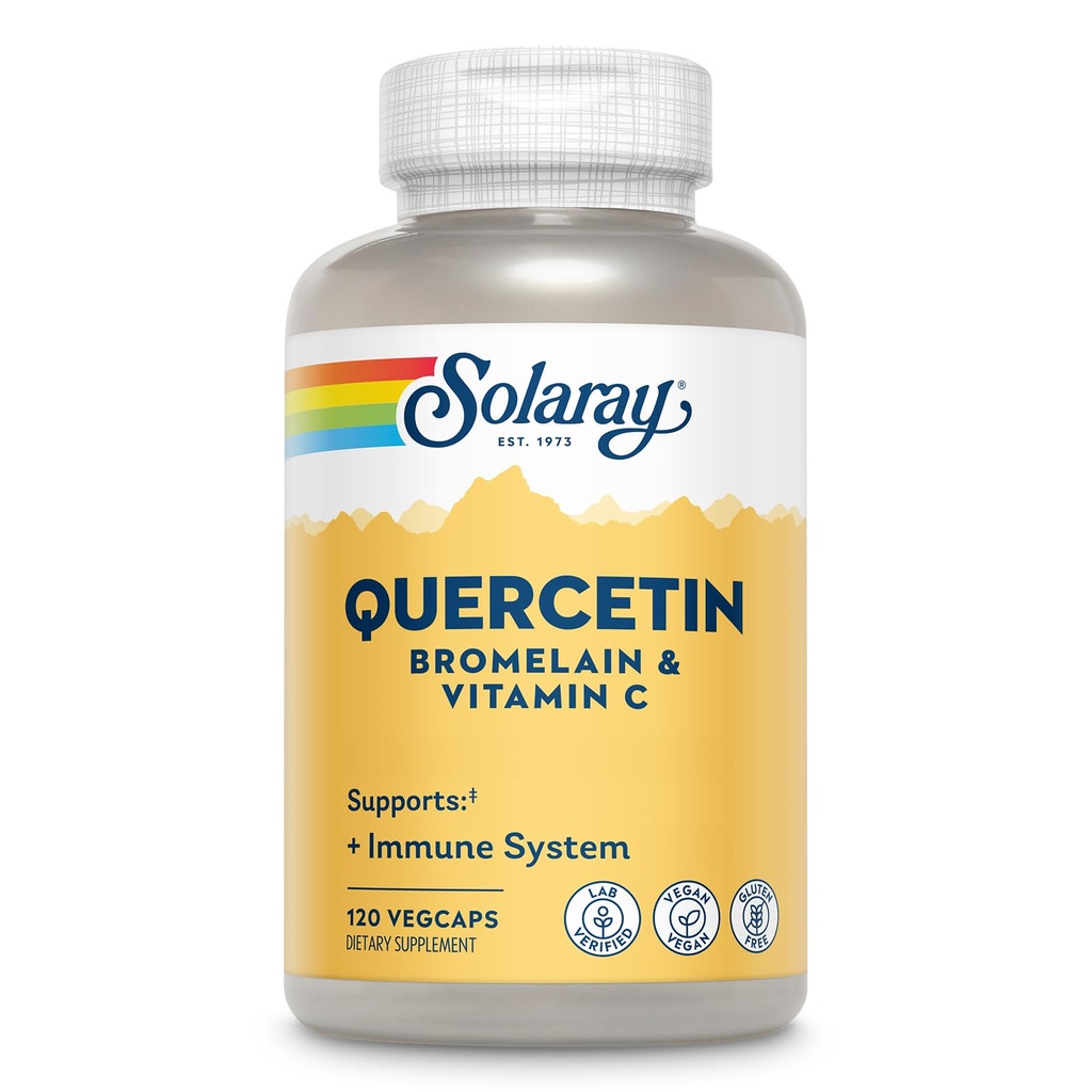 SOLARAY Quercetin με Βρομελαΐνη και Βιταμίνη C - Συμπλήρωμα Ανοσολογικής Υποστήριξης - Αντιοξειδωτικό και Καρδιολογικό Σύμπλεγμα Υγείας με Quercetin 500mg και 1235mg VIT C - Vegan, 60-Day Εγγύηση, 60 Serv, 120 VegCaps