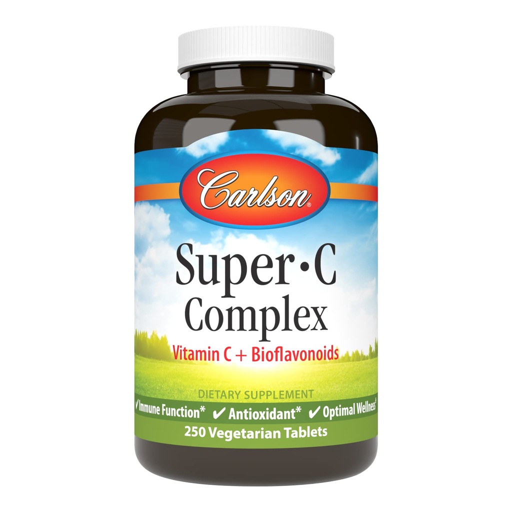 Carlson - Super- C Complex, Βιταμίνη C + Bioflavonoids, Ανοσολογική λειτουργία & Βέλτιστη ευεξία, Αντιοξειδωτικό, 250 χορτοφαγικά δισκία