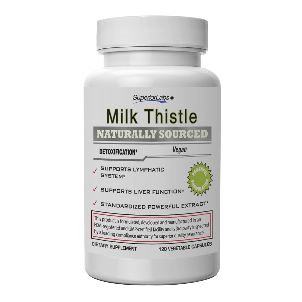 Superior Labs Milk Thittle NonGMO - 80% Silymarin Flavonoids - Ισχυρή φόρμουλα για υγιές συκώτι, νεφρό, Detox και λειτουργία, ενέργεια - 250mg 4:1 εκχύλισμα Yielding 1.000mg, 120 φυτικά καπάκια