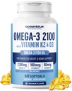 Oceanblue Professional Omega-3 2100 με βιταμίνη K2 και βιταμίνη D3-60 Count - τριπλή δύναμη Burpless Fish Oil Omega-3 συμπλήρωμα με EPA, DHA & DPA - Άγρια πιάστηκε - Πορτοκαλί Γεύση, 30 εξυπηρετούν