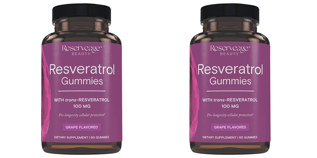 Reservage Beauty- Resveratrol Gummies 100 mg, Αντιοξειδωτικό συμπλήρωμα για την υγεία της καρδιάς, Αντιοξειδωτικό συμπλήρωμα υποστηρίζει υγιή γήρανση, Vegan - 2 Pack