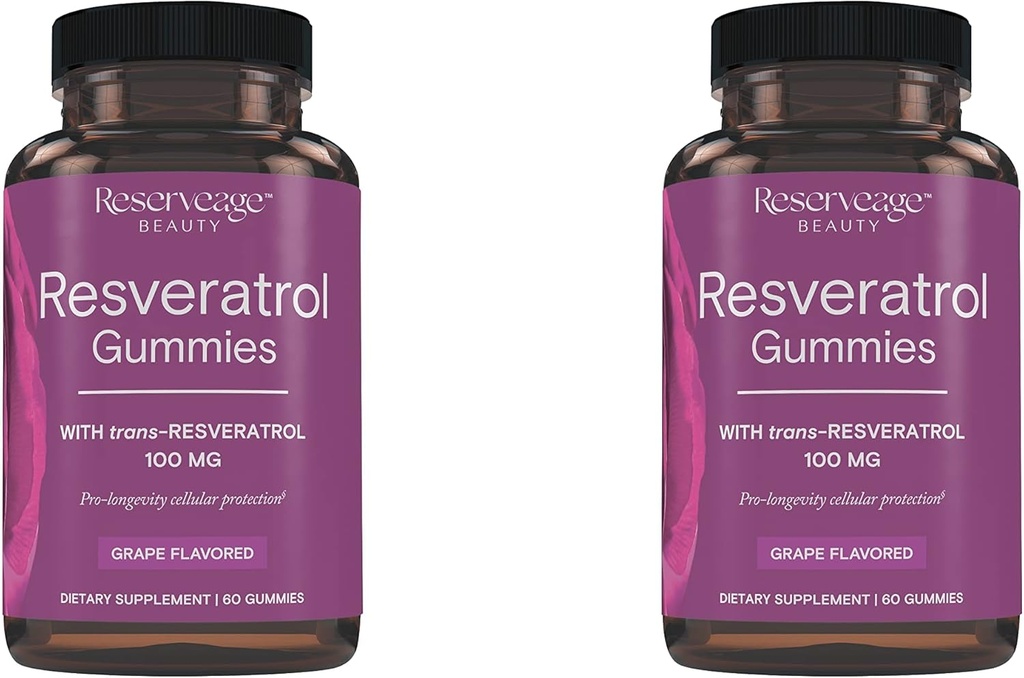 Reservage Beauty- Resveratrol Gummies 100 mg, Αντιοξειδωτικό συμπλήρωμα για την υγεία της καρδιάς, Αντιοξειδωτικό συμπλήρωμα υποστηρίζει υγιή γήρανση, Vegan - 2 Pack