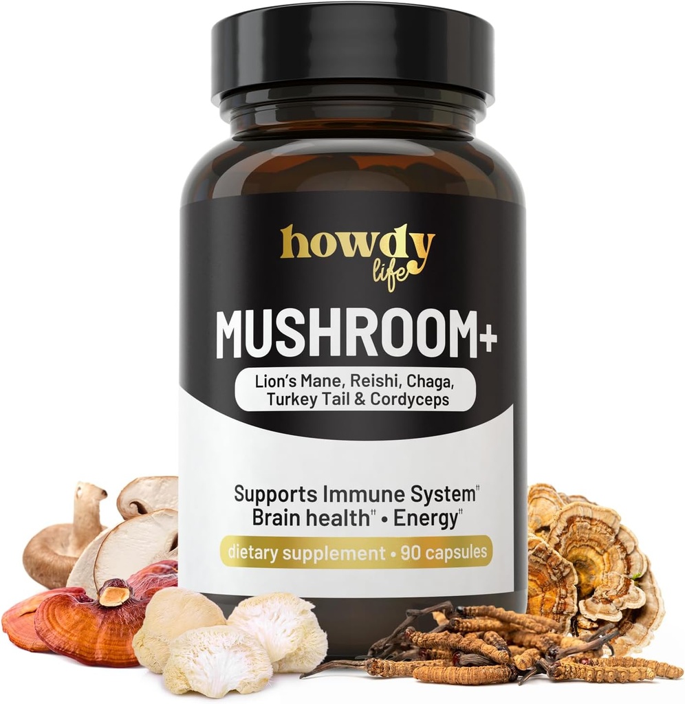 Lions Mane Συμπληρώματα κάψουλες - Mushroom συμπλήρωμα Brain Booster με Reishi, Chaga, Cordyceps και Τουρκία Tail Mushroom Powder - Nootropic και Ενεργειακό συμπλήρωμα για τη μνήμη και εστίαση