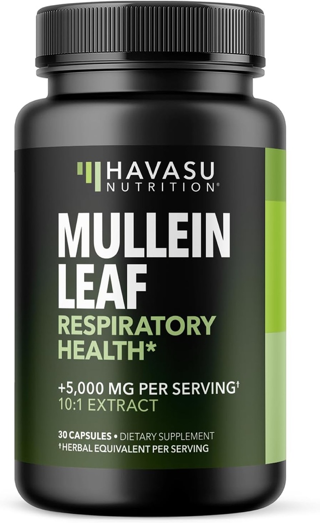 Mullein Leaf Κάψουλες για την αναπνευστική υγεία - 5000mg Extract 10:1 για την υποστήριξη των πνευμόνων και την ανοσοποιητική λειτουργία - 30 Count - Vegan, μη ΓΤΟ κάψουλες - συμπλήρωμα βοτάνων για την καθημερινή ευεξία - 1 μήνα προσφοράς
