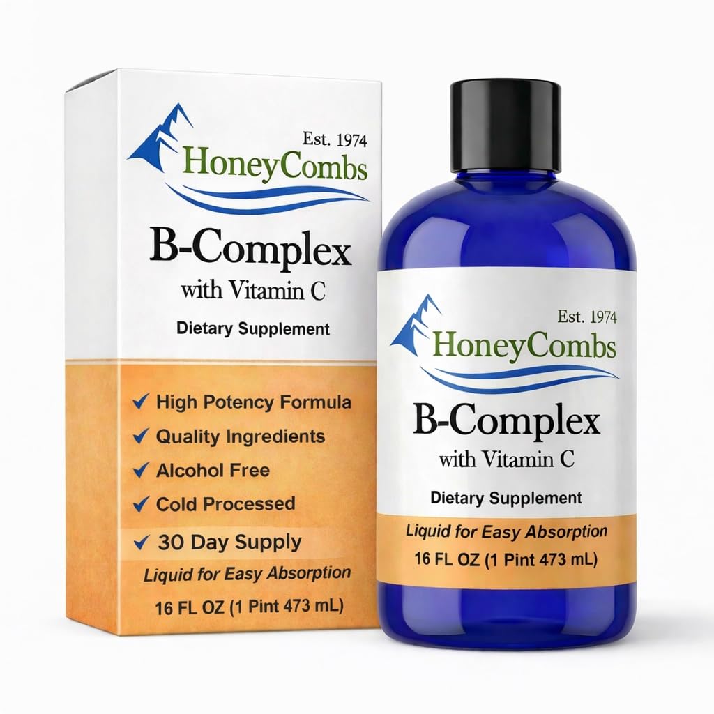 HoneyCombs Vitamin B Complex Drops – Συμπλήρωμα υγρού με βιταμίνη Β1, Β2, Β3, Β5, Β6, Β7, Β9, Β12 & Βιταμίνη C – Super B Complex Vitamins – Συμπλήρωμα υγρής βιταμίνης χωρίς αλκοόλ, 16 Fl Oz.