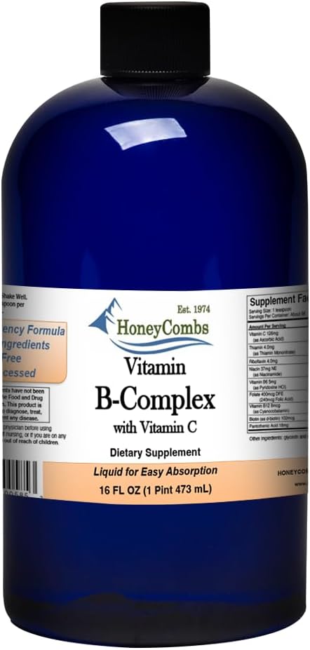 HoneyCombs Vitamin B Complex Drops – Συμπλήρωμα υγρού με βιταμίνη Β1, Β2, Β3, Β5, Β6, Β7, Β9, Β12 & Βιταμίνη C – Super B Complex Vitamins – Συμπλήρωμα υγρής βιταμίνης χωρίς αλκοόλ, 16 Fl Oz.