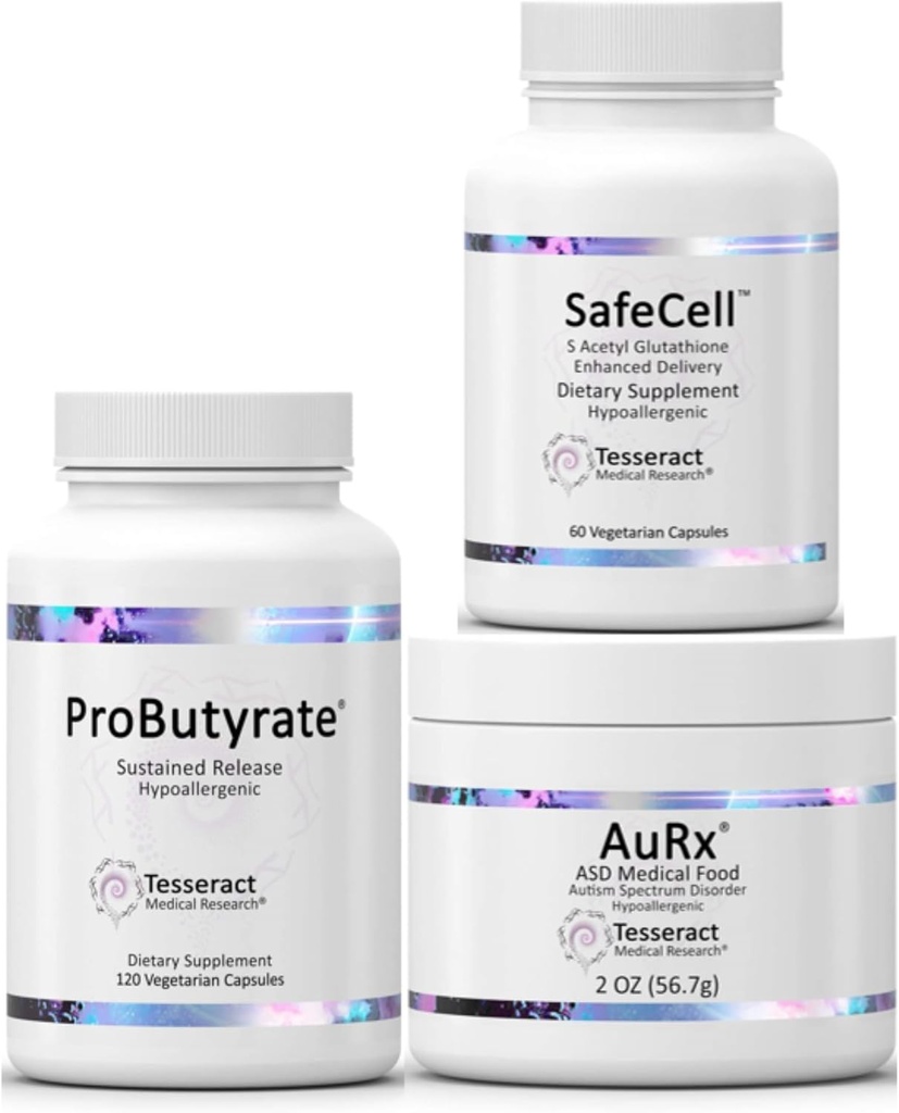 Tesseract Medical Research ProButyrate Gut Health Supplement & SafeCell S-Acetyl Glutathionone Supplement & AuRx Autism Spectrum Medical Food Powder
