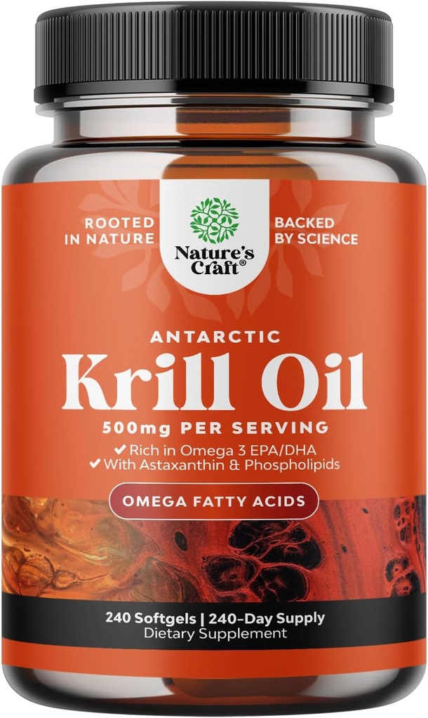 Έλαιο κριλ Ανταρκτικής 500mg Softgels - Συμπλήρωμα Omega 3 Krill Oil με EPA DHA & Ασταξανθίνη για την κοινή & καρδιά του εγκεφάλου - 3ο εργαστήριο μέρος δοκιμαστεί καμία γλουτένη ΓΤΟ ή ιχθυώδη επίγευση (Μέχρι 8 μήνες προμήθεια)