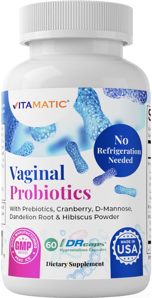 Vitamatic Vaginal Probiotics for Women – 20 Billion CFU, pH Balance & Odor Control, 60 DR Capsules with Prebiotics, Cranberry, D-Mannose, Hibiscus & Dandelion – Feminine Health & Daily Support*