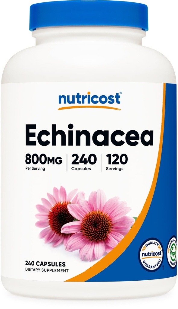 Nutricost Echinacea 800mg, 240 κάψουλες - Χορτοφαγικά Caps, μη ΓΤΟ, Χωρίς γλουτένη, 120 εξυπηρετούν