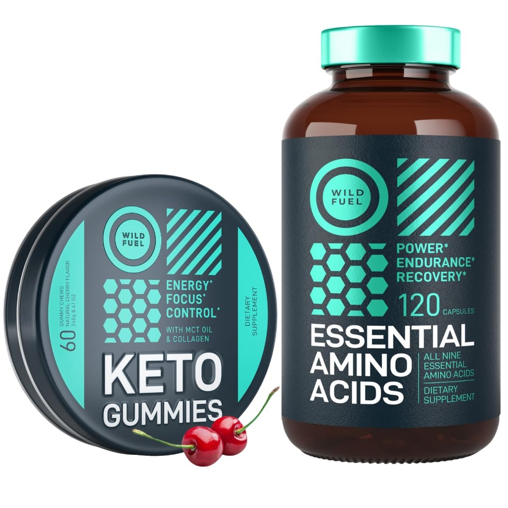 WILD FUEL Essential Amino Acid Supplement and Keto Candy MCT Oil Keto Gummies Energy, Power, and Recovery Bundle