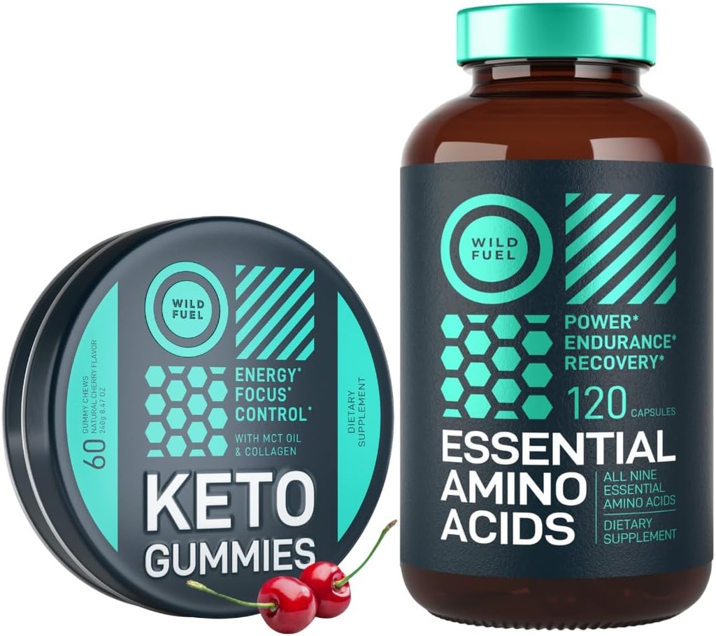 WILD FUEL Essential Amino Acid Supplement and Keto Candy MCT Oil Keto Gummies Energy, Power, and Recovery Bundle