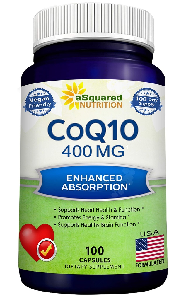 aSquared Nutrition CoQ10 (400mg Max Strength, 100 κάψουλες Veggie) - Υψηλή απορρόφηση Συνένζυμο Q10 Κόνις - Χάπια Συμπλήρωμα Ubiquinone, Extra Antioxidant CO Q-10 Ενζυμικά Βιταμίνη δισκία, Coq 10 400 mg