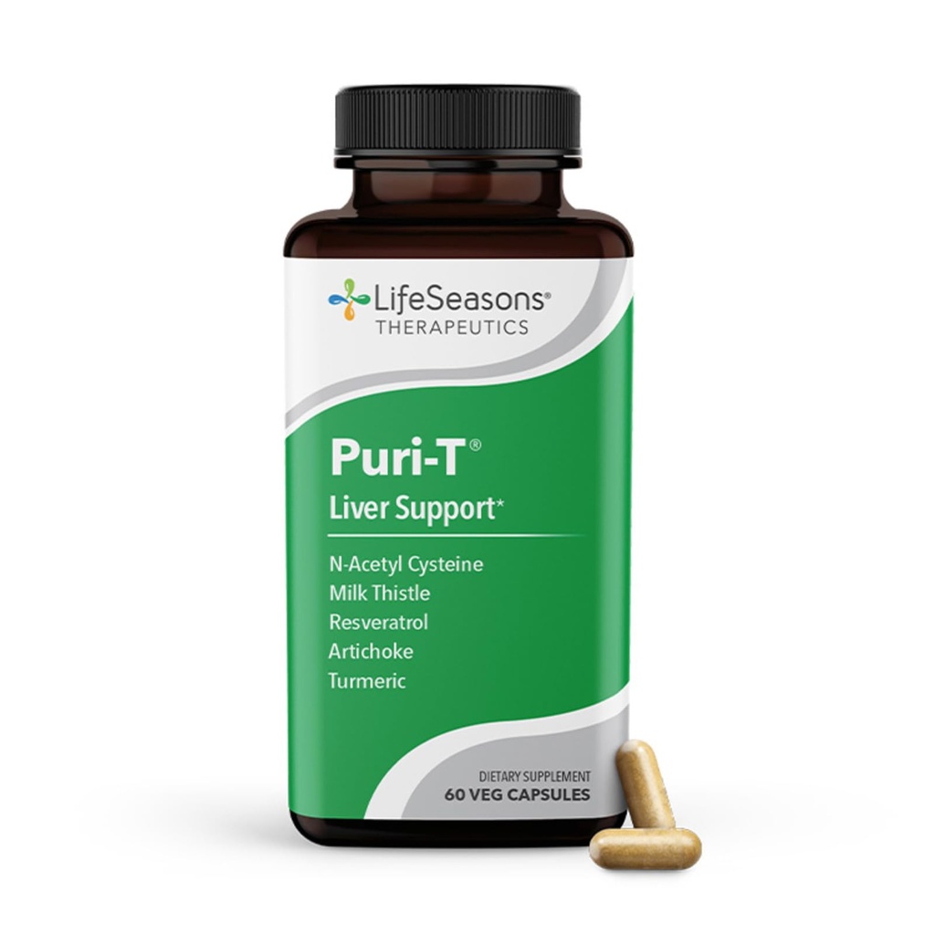 LifeSeasons Puri-T - Liver Cleanse & Detox συμπλήρωμα υποστήριξης - ρεσβερατρόλη, N-Acetyl Cysteine, Milk Thittle, Artichoke & Turmeric - Υποστηρίζει την αναγέννηση ιστών & υγιή ροή χολής - 60 κάψουλες