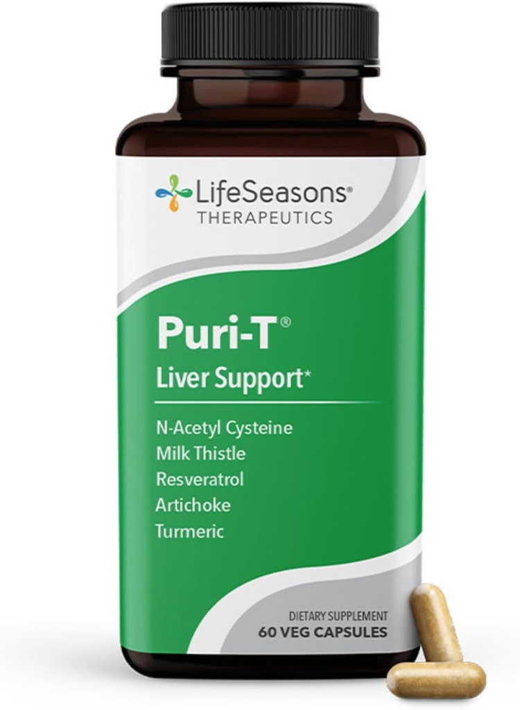 LifeSeasons Puri-T - Liver Cleanse & Detox συμπλήρωμα υποστήριξης - ρεσβερατρόλη, N-Acetyl Cysteine, Milk Thittle, Artichoke & Turmeric - Υποστηρίζει την αναγέννηση ιστών & υγιή ροή χολής - 60 κάψουλες