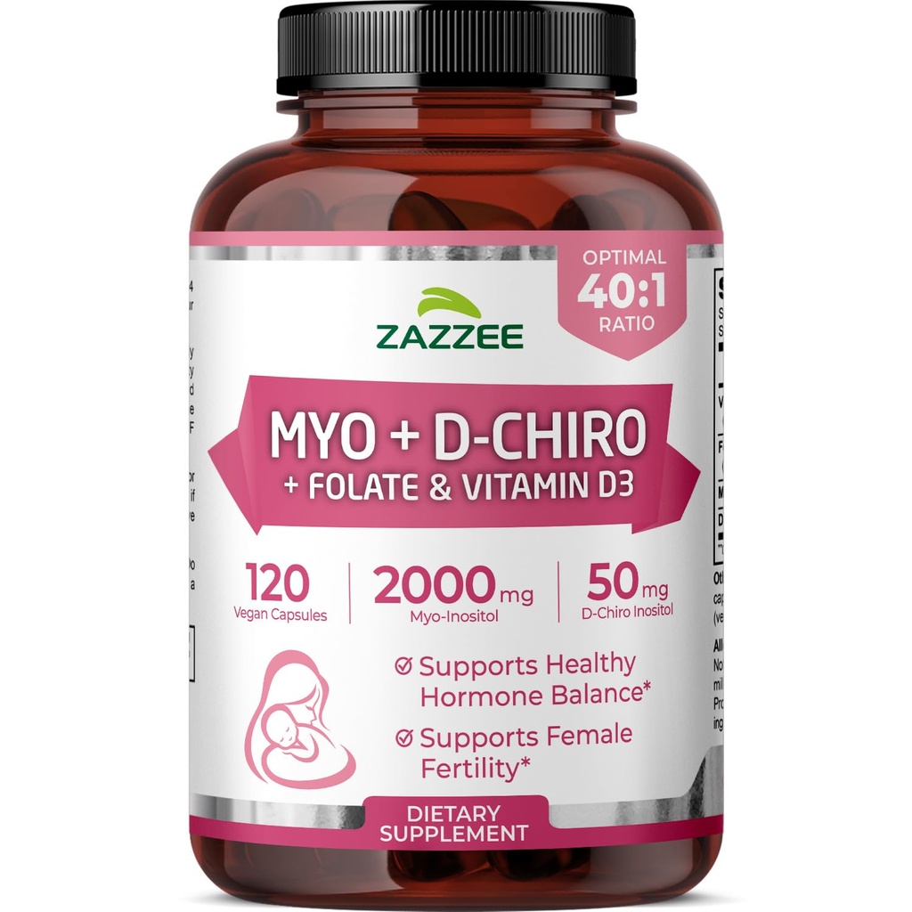 Myo και D-Chiro Inositol συμπλήρωμα για τις γυναίκες - συμπλήρωμα γονιμότητας για τις γυναίκες με Ideal 40:1 αναλογία Myo & D-Chiro Inositol D3 & μεθυλοφολικό Ovarian υποστήριξη Βιταμίνες - ISO Lab Tested (30 Servings)