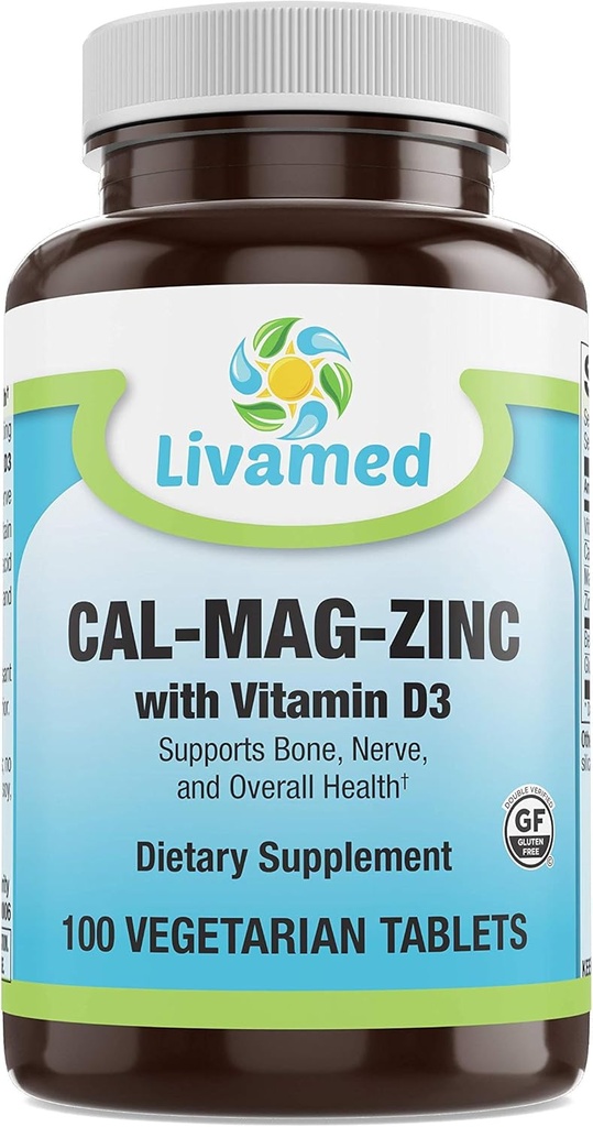 Cal-Mag-Zinc Chelated with Vitamin D3, Bone Strength Supplement - Υγιή Οστά & Δόντια, Καρδιά, Μυϊκό, & Υγιές Καρδιαγγειακό Σύστημα -Καλύτερα τρόφιμα Βιταμίνη & Ορυκτό Σύμπλεγμα-100 Vegan Caps