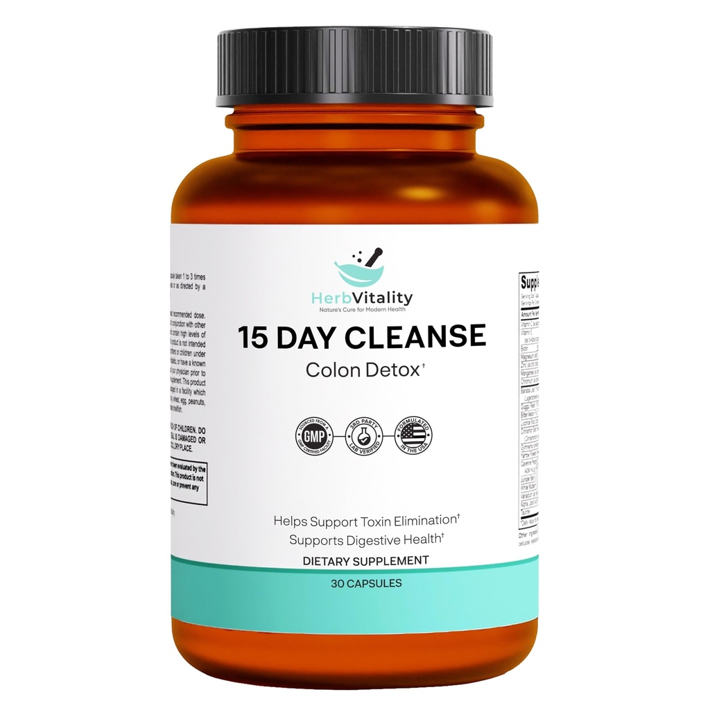 15-Day Cleanse Colon – Detox & Gut Health Support with Probiotics, Aloe Vera, Licorice Root & Psyllium Husk – Υποστηρίζει Digestive, Immune, and Kidney Health for Men & Women