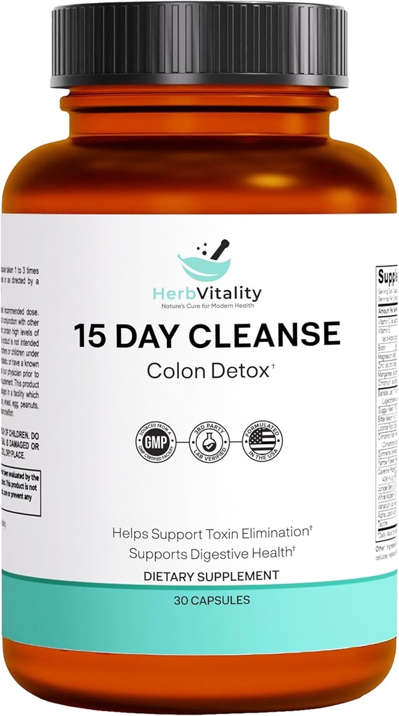 15-Day Cleanse Colon – Detox & Gut Health Support with Probiotics, Aloe Vera, Licorice Root & Psyllium Husk – Υποστηρίζει Digestive, Immune, and Kidney Health for Men & Women