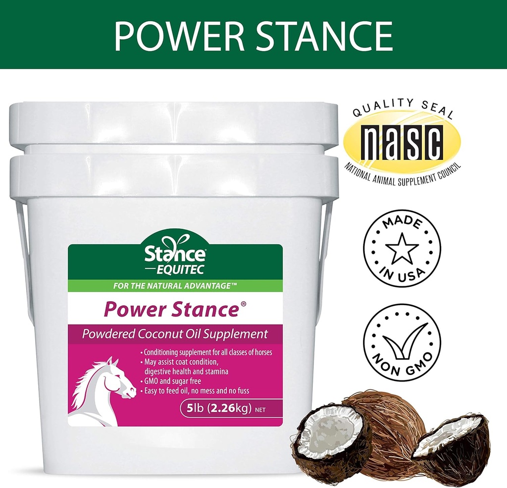Power Stance Powdered Coconut Oil Horse Supplement - Μπορεί να υποστηρίξει Coat Condition, Digestive Health and Stamina, GMO & Sugar Free - 5 lb