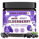 Llama Naturals Gummies Elderberry για ενήλικες, Vegan, συμπλήρωμα οργανικής ανοσοποιητικής υποστήριξης με βιταμίνη C και ψευδάργυρο, βιταμίνες πραγματικής κρέμας φρούτων για την ανοσία, μασώμενα, χωρίς προσθήκη ζαχαροκάλαμου, 90 Ct