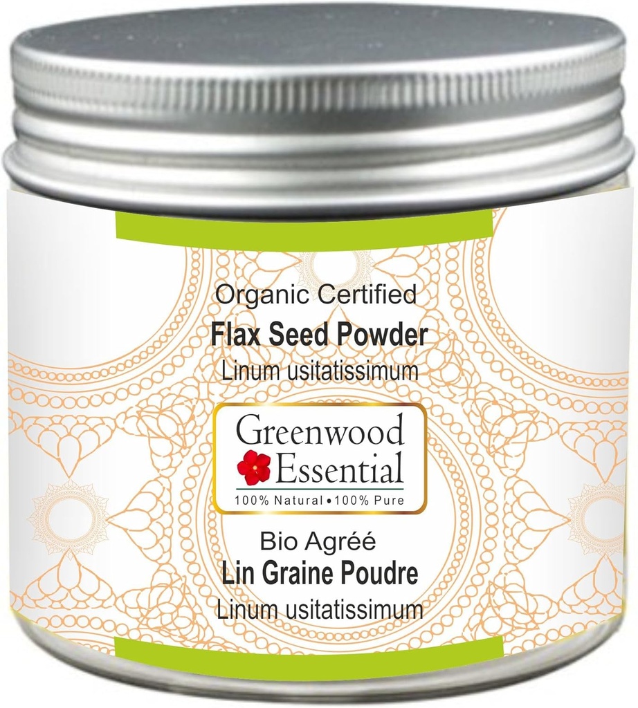 Greenwood Essential Pure Flax Seed Powder (Linum usitatissimum) Βιολογικά πιστοποιημένα 100gm (3.5 oz)