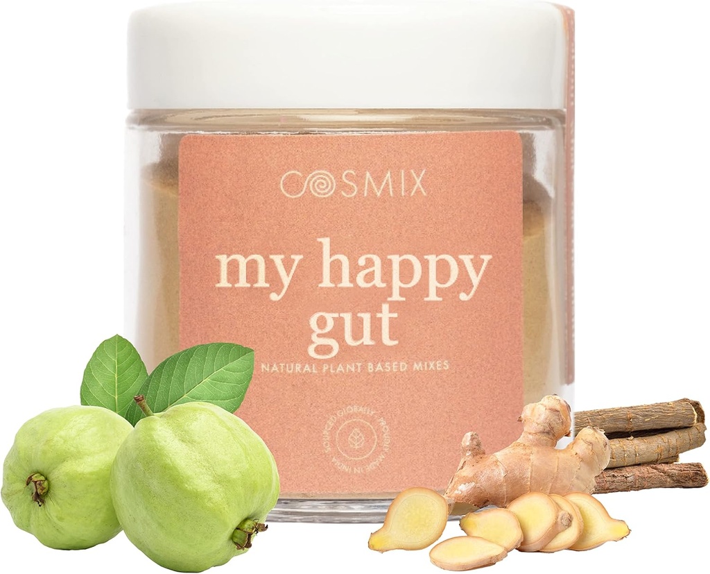 cosmix Ευτυχής Gut μου, για βελτιωμένη Digestion, Bloating & Συνολική Υγεία Gut, Φυσικό, Plant-based Superfood Blend, Κάνει Upto 40 εξυπηρετούν, Προστιθέμενη Ζάχαρη, Vegan 50 G (Pack of 1) Brown